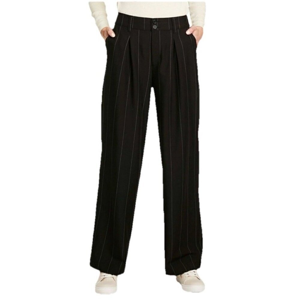Nili Lotan Target Woman's Sz 6 Black Pinstripe High-Rise Wide Leg Trousers